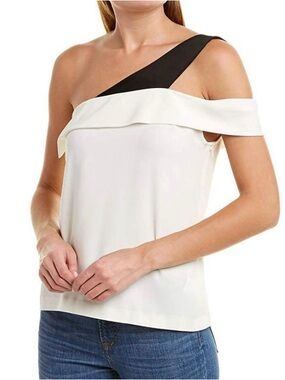 NWT Ramy Brook Top Luca One Shoulder Colorblock Black White - Size XS MSRP $325